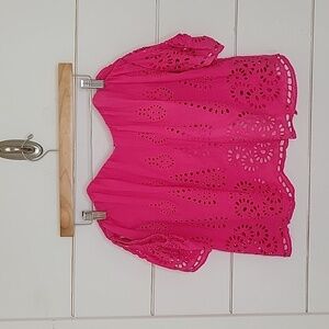BLUE RAIN small pink eyelet off shoulder blouse